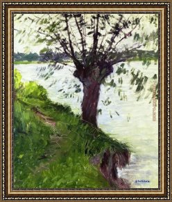 Weeping Willow Framed Paintings - Willow on the Banks of the Seine by Gustave Caillebotte