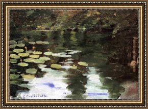 Quiet Pond Framed Paintings - Yerres, on the Pond, Water Lilies by Gustave Caillebotte