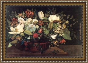 Gustave Courbet Framed Paintings - Basket of Flowers by Gustave Courbet