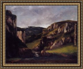 Cliffs Framed Paintings - Cliffs near Ornans by Gustave Courbet