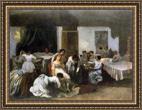 Gustave Courbet Framed Paintings - Dressing the Dead Girl by Gustave Courbet