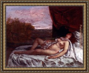 Gustave Courbet Framed Paintings - Femme Nue Endormie by Gustave Courbet