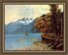24 Hours at Lemans Framed Paintings - Lake Leman by Gustave Courbet