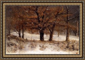 Gustave Courbet Framed Paintings - Landscape with snow by Gustave Courbet
