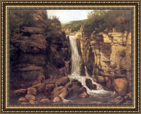 Gustave Courbet Framed Paintings - Landscape with Stag by Gustave Courbet