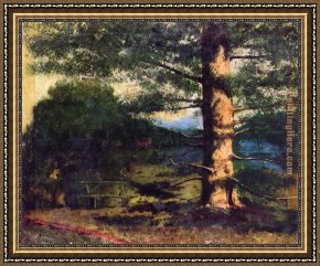 Gustave Courbet Framed Paintings - Landscape with tree by Gustave Courbet