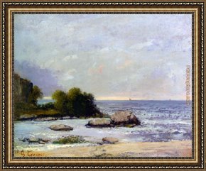 Gustave Courbet Framed Paintings - Marine de Saint Aubin by Gustave Courbet