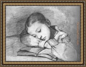 Sleeping Child Framed Paintings - Portrait of Juliette Courbet as a Sleeping Child by Gustave Courbet