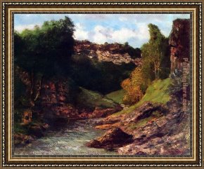 Gustave Courbet Framed Paintings - Rocky Landscape by Gustave Courbet