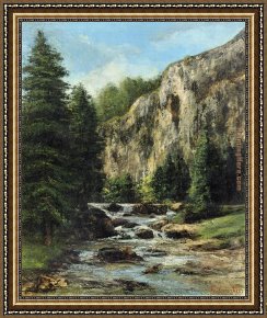 Gustave Courbet Framed Paintings - Study for 'Landscape with Waterfall by Gustave Courbet