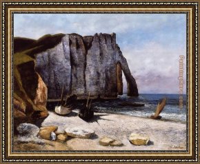Cliffs Framed Paintings - The Cliff at Etretat by Gustave Courbet