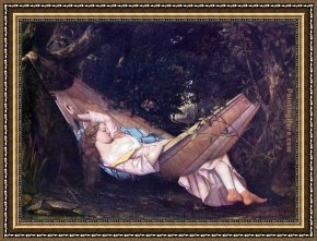 Gustave Courbet Framed Paintings - The Hammock by Gustave Courbet