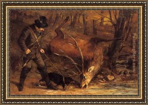 Gustave Courbet Framed Paintings - The hunt by Gustave Courbet