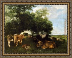 Gustave Courbet Framed Paintings - The Rest During the Harvest Season by Gustave Courbet