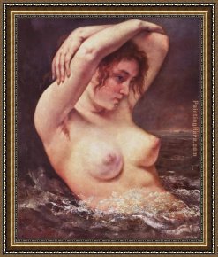 Gustave Courbet Framed Paintings - The Woman in the Waves by Gustave Courbet