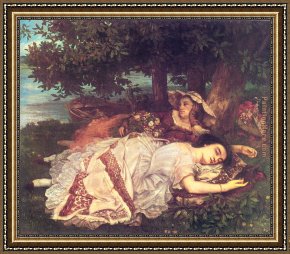 Gustave Courbet Framed Paintings - The Young Ladies on the Banks of the Seine by Gustave Courbet