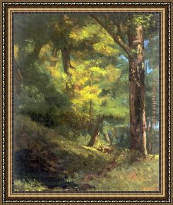 Gustave Courbet Framed Paintings - Two Goats in the Forest by Gustave Courbet