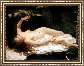 Gustave Courbet Framed Paintings - Woman with a Parrot by Gustave Courbet