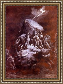 The Titan's Goblet Framed Paintings - La Chute Des Titans by Gustave Dore