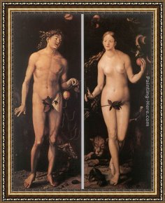 Adams Framed Paintings - Adam and Eve by Hans Baldung