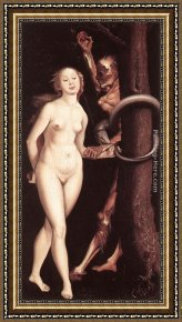 Eve Framed Paintings - Eve, the Serpent, and Death by Hans Baldung