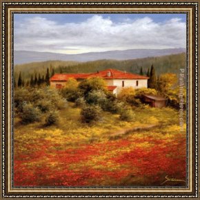 Poppies Framed Paintings - Landscape with Poppies II by Heinz Scholnhammer