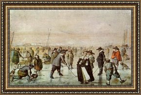 Hendrick Framed Paintings - A Scene on the Ice by Hendrick Avercamp