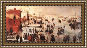 Hendrick Framed Paintings - Ice Landscape by Hendrick Avercamp