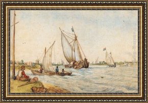 Hendrick Framed Paintings - River Landscape by Hendrick Avercamp