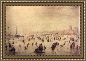 Hendrick Framed Paintings - Skaters by Hendrick Avercamp
