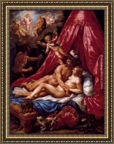 Allegory of May Triumph of Apollo Framed Paintings - Mars And Venus Surprised By Apollo by Hendrick De Clerck