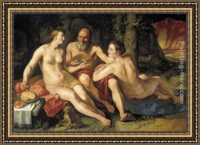 Hendrick Framed Paintings - Lot and his Daughters by Hendrick Goltzius