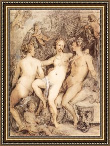 Hendrick Framed Paintings - Venus between Ceres and Bacchus by Hendrick Goltzius