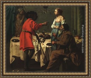 Laban Framed Paintings - Jacob Reproaching Laban by Hendrick Terbrugghen