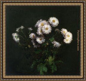 Bed of Chrysanthemums Framed Paintings - Bouquet of White Chrysanthemums by Henri Fantin-Latour