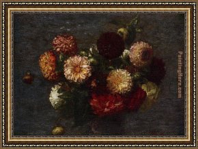 Bed of Chrysanthemums Framed Paintings - Chrysanthemums II by Henri Fantin-Latour