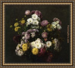 Bed of Chrysanthemums Framed Paintings - Flowers, Chrysanthemums by Henri Fantin-Latour