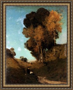 The Colosseum Rome Framed Paintings - Ravin, Souvenir De La Campagne De Rome by Henri-Joseph Harpignies