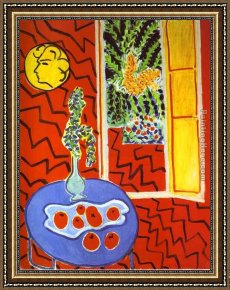 A Peasant Family Gathered Around The Kitchen Table Framed Paintings - Red Interior  Still Life on a Blue Table by Henri Matisse