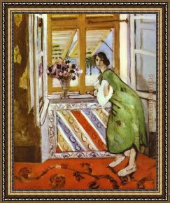 Young Girl Defending Herself Against Cupid Framed Paintings - Young Girl in a Green Dress by Henri Matisse