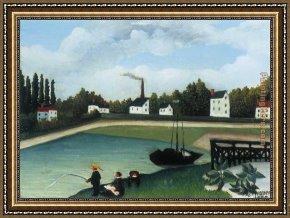 Family at Saltimbanquesc Framed Paintings - Family Fishing by Henri Rousseau