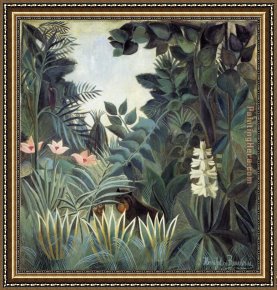 Tropical Framed Paintings - The Equatorial Jungle by Henri Rousseau