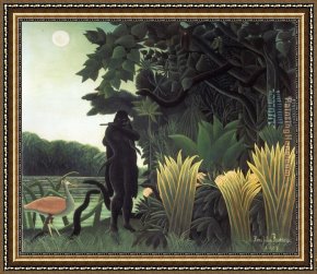 Tropical Framed Paintings - The Snake Charmer by Henri Rousseau