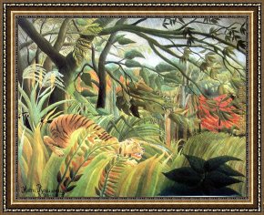 Tropical Framed Paintings - tiger in a tropical storm by Henri Rousseau