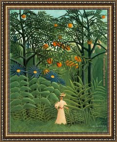 Women Framed Paintings - Woman Walking in an Exotic Forest by Henri Rousseau
