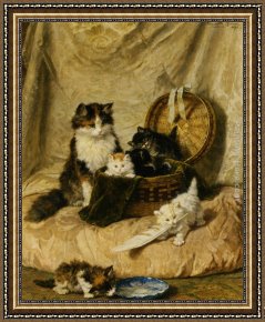 Play Framed Paintings - Kittens At Play by Henriette Ronner-Knip