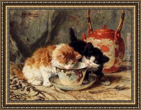 Hard Times Framed Paintings - Tea Time by Henriette Ronner-Knip