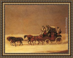 London Framed Paintings - The Derby and London Royal Mail on the Open Road in Winter by Henry Alken