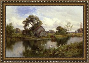 Mill on The Thames, Mapledurham Framed Paintings - By the Mill by Henry H. Parker