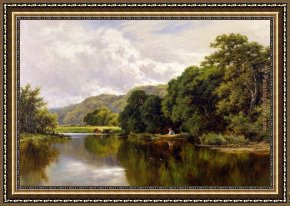 Mill on The Thames, Mapledurham Framed Paintings - Nature's Mirror, on the Banks of the Thames by Henry H. Parker